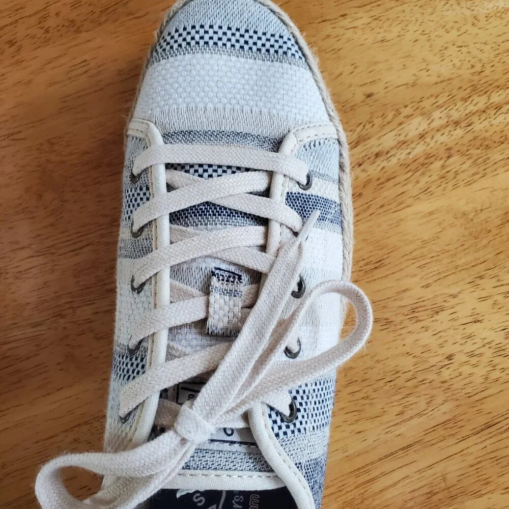 BOBS from Skechers Cream and Navy Espadrille Platform Sneakers